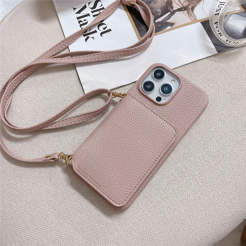 Luxe Crossbody Folio Lychee Print Vogue telefoonhoes voor iPhone 14 13 12 Pro Max Samsung Galaxy S23 S22 Ultra A13 A14 5G A33 A34 A25 S23FE Lanyard lederen portemonnee Shell