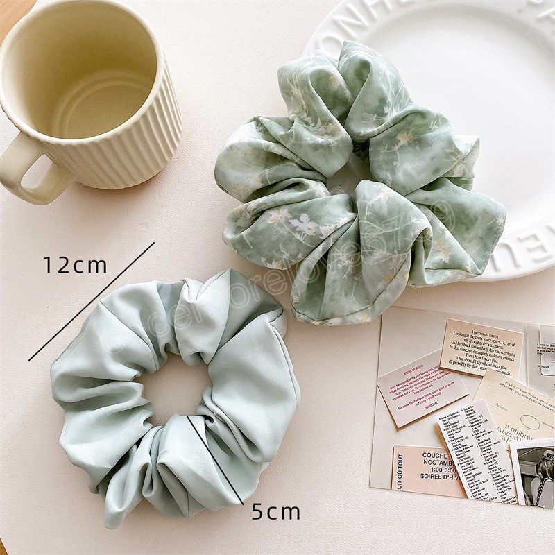 Nuovo tessuto verde chiaro delicato grande tinta unita stampato 2 pezzielastico capelli Scrunchie accessori capelli donne ragazze