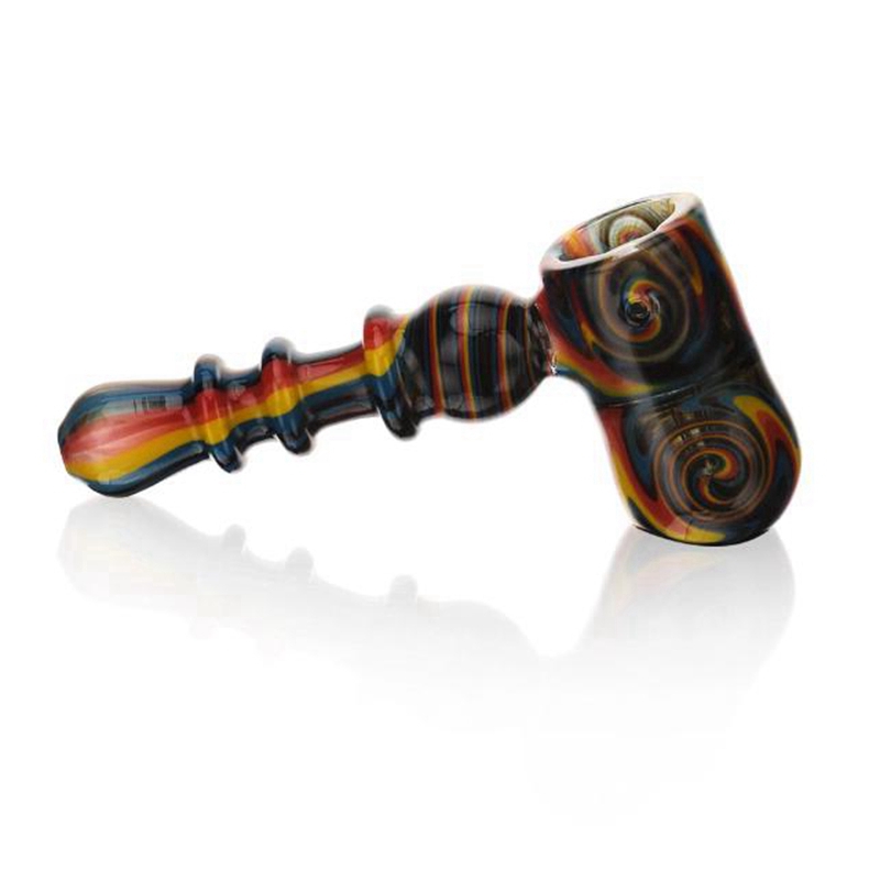 Latest Colorful Hammer Style Wig Wag Heady Thick Glass Pipes Portable Dry Herb Tobacco Filter Spoon Bowl Smoking Bong Holder Handpipes Easy Clean Hand Tube DHL