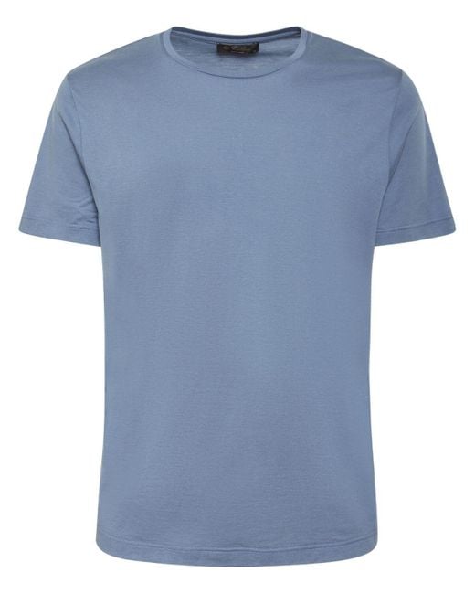 Designer Men T-shirt Loro Mens Blue Silk Cotton Soft Jersey T-shirt Côtes courtes Tops Summer Tshirts Piana