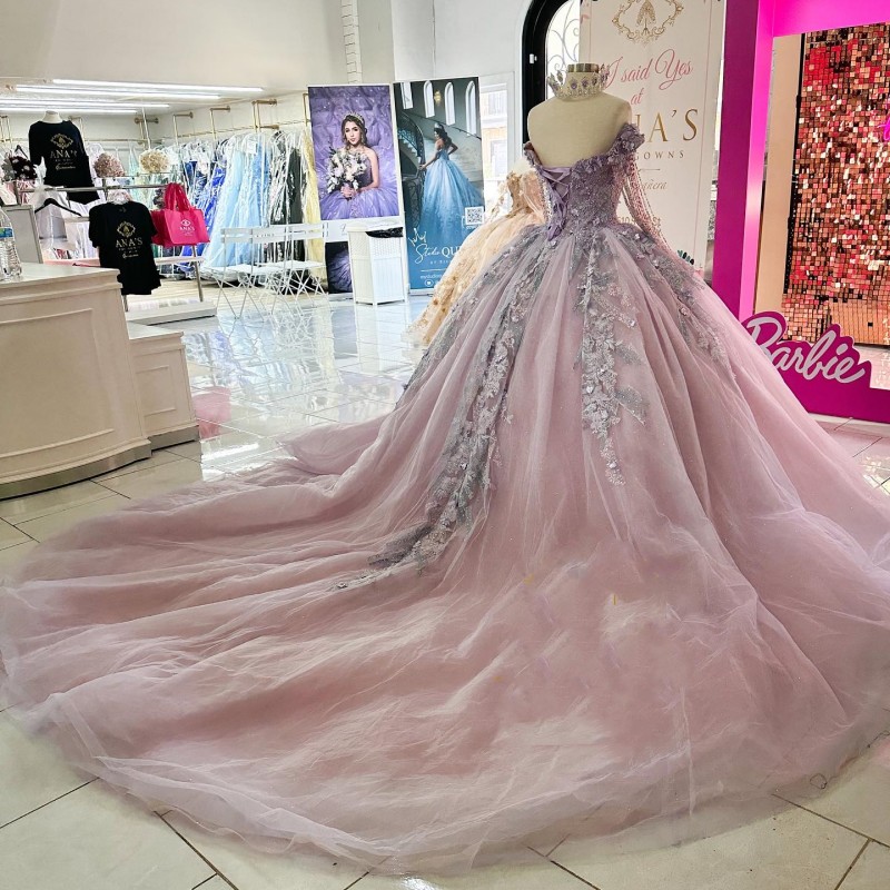 Светло -пурпурные шариковые платья из бисера, платья Quinceanera Dheatheart Sequined Prom Honeds Appliqued 3dflow