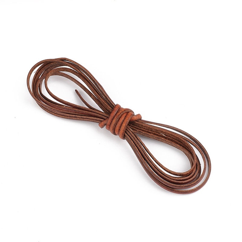 Vintage Cowhide Round Flat Genuine Leather Cords Rope String for Bracelet Necklace Jewelry Making Lanyards DIY Crafts Natural Brown Stock