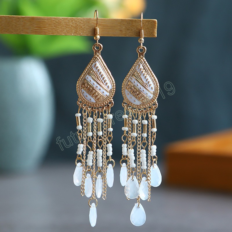 Bohemian Colorful Water Drop Earrings Gypsy Ethnic Vintage Long Crystal Tassel Dangle Earings Indian Jewelry Boho Bijoux Femme