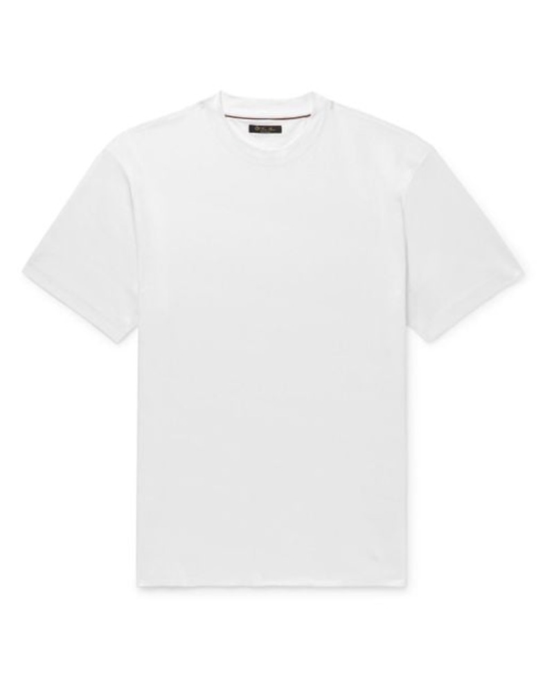 Дизайнерская мужская футболка с логотипом Loro Piano Mens White Cotton-Jersey футболка с коротки