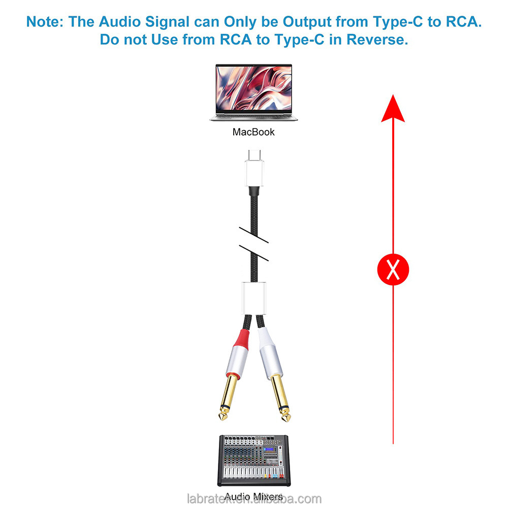 Cavo audio da USB-C a 2x6,5 mm a 2 poli Cavo audio a doppia testa Guscio in rame placcato oro Heavy Duty 2X 6,35 mm telefono Apple a RCA