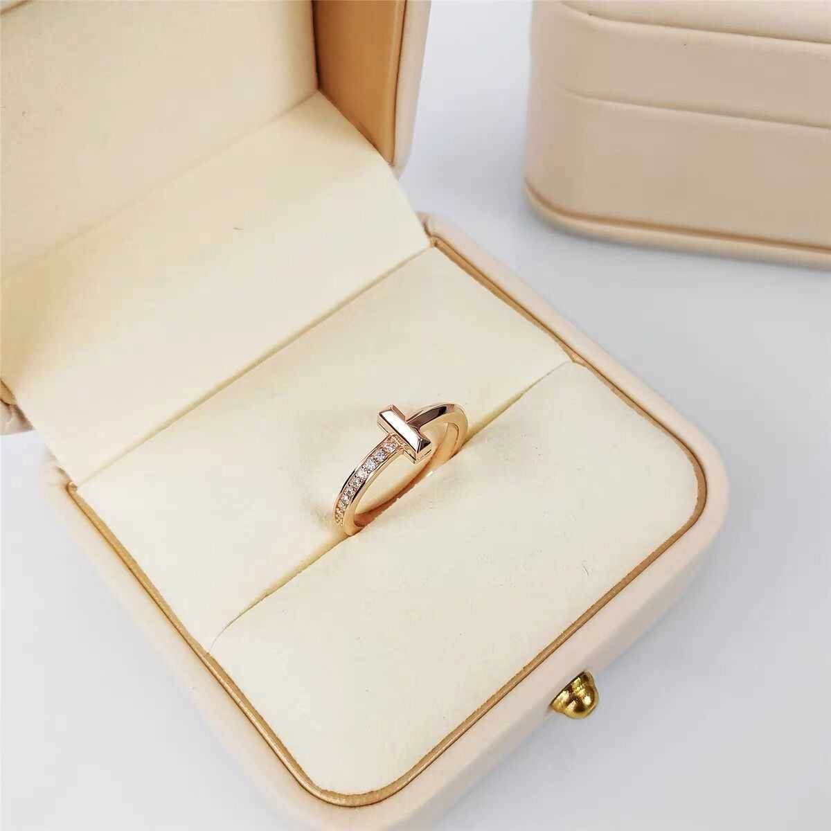 Anello tiffay T1 con mezzo diamante di design in argento sterling 925 placcato in oro rosa 18 carati con pedigree la casa, anello a T femminile