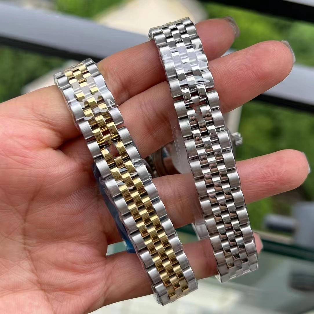 Högkvalitativ guld mode 31mm kvinnor klockor damer klär armband rostfritt stål klockdatum diamantring automatisk mekanisk w305v