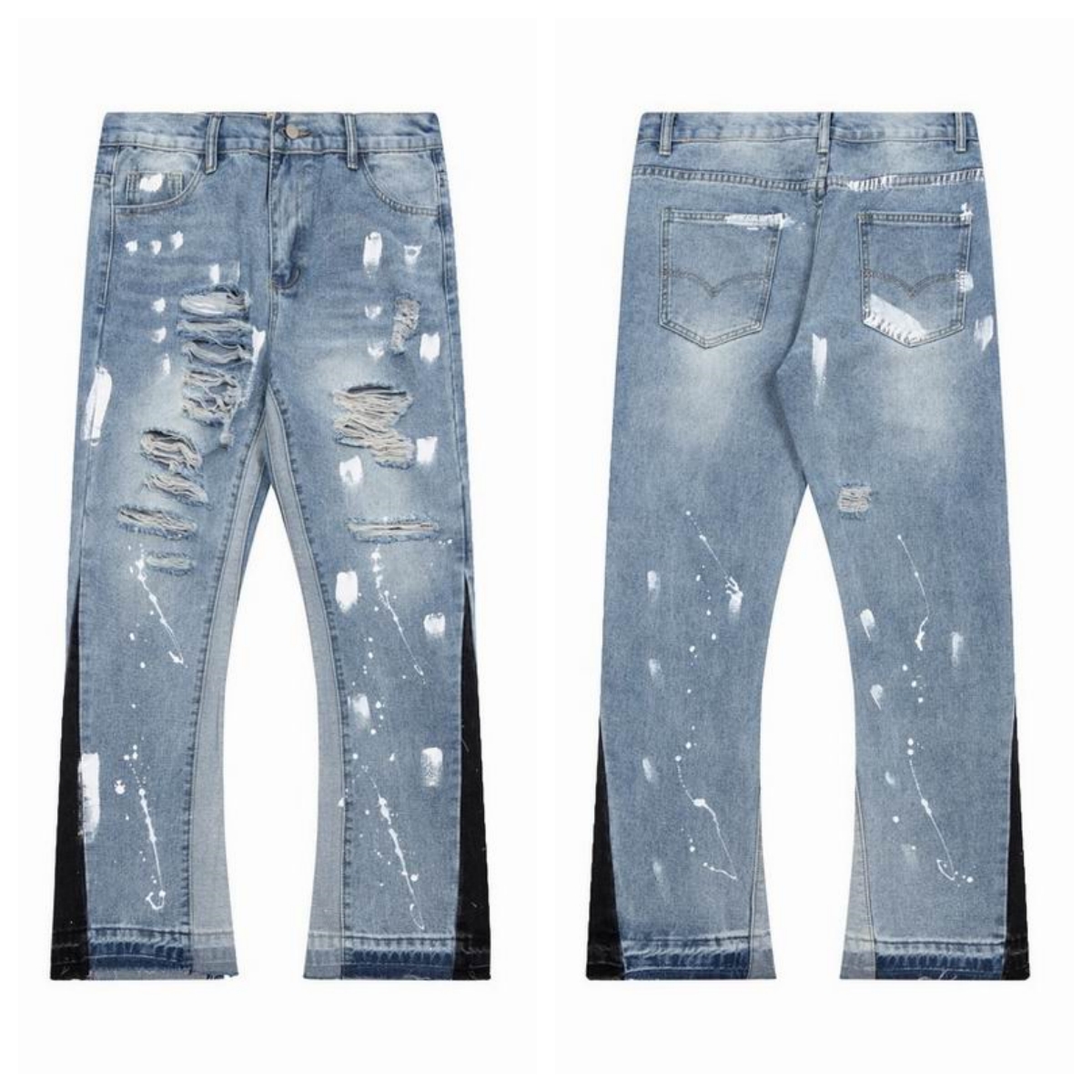 Nytt högkvalitativt stänk av bläck graffiti Micro blossade coola denim gallerier Svettdjupar Pant Estruerad Ripped Black Blue Purple