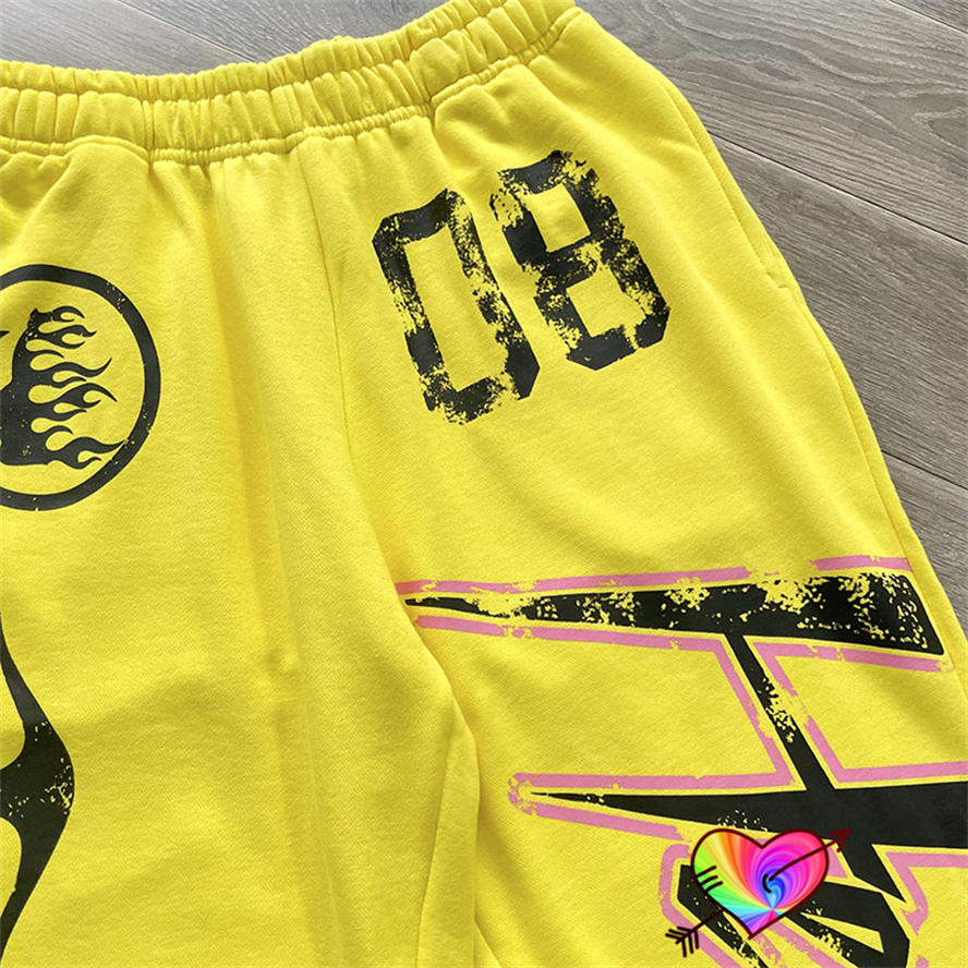 2023 Yellow Pants Men Women Flare Graphic Pants High Street Sweatpants Terry Trousers