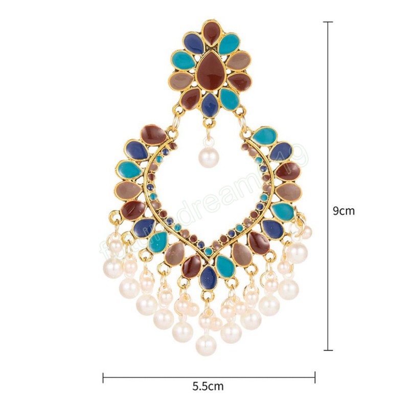 Bohemisk pärla Tasselörhängen för kvinnor Etniska vita droppoljor Droppformade dingla indiska örhängen Kvinna bröllop smycken