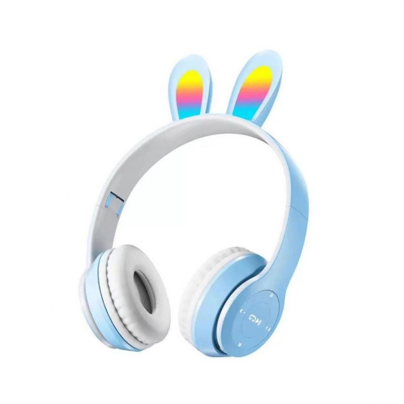Auriculares inalámbricos con orejas de conejo, auriculares con micrófono plegables para niñas, auriculares bluetooth para música para niños, auriculares para jugadores