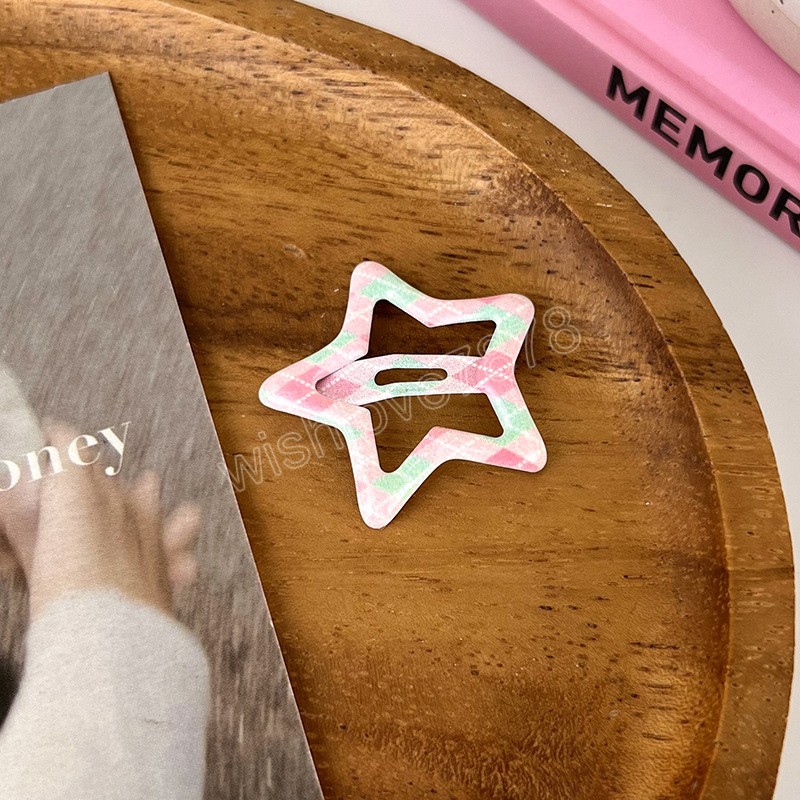 Candy Color Checked Pentagram BB Clip Metal Geometric Barrettes for Women Girls Sweet Bangs Side Clip Hairpin Hair Accessories