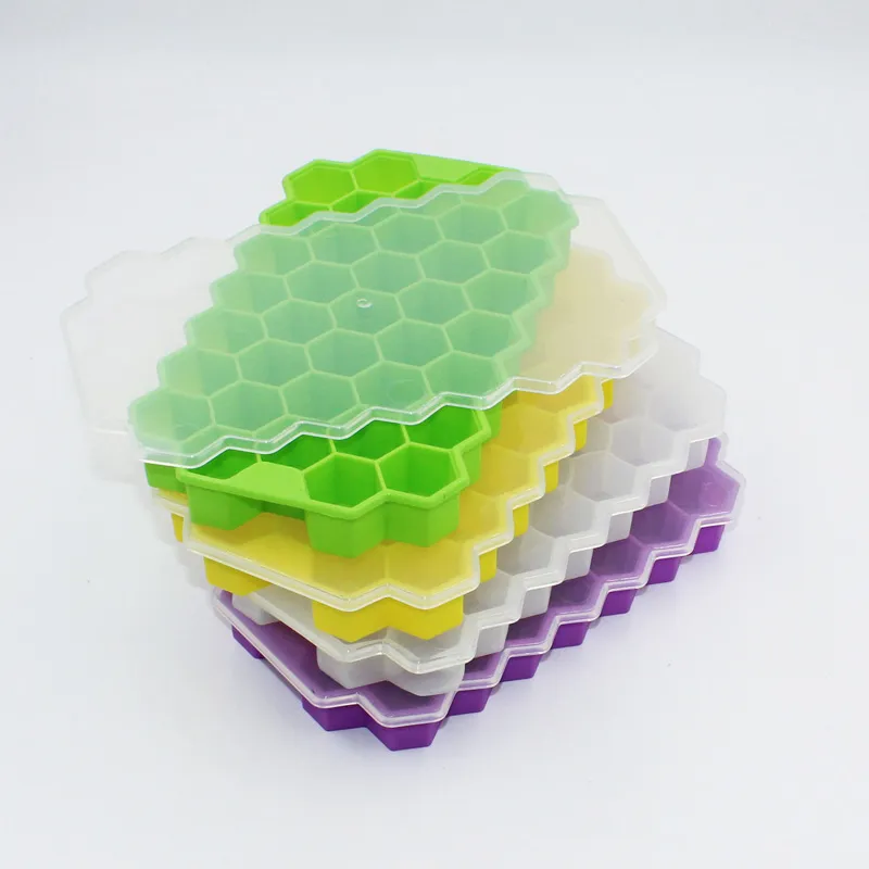 Bandejas de cubos de gelo em favo de mel com tampas removíveis Gel de sílica Gelados Cubos Molde BPA Modelo de silicone caseiro Gelado DIY