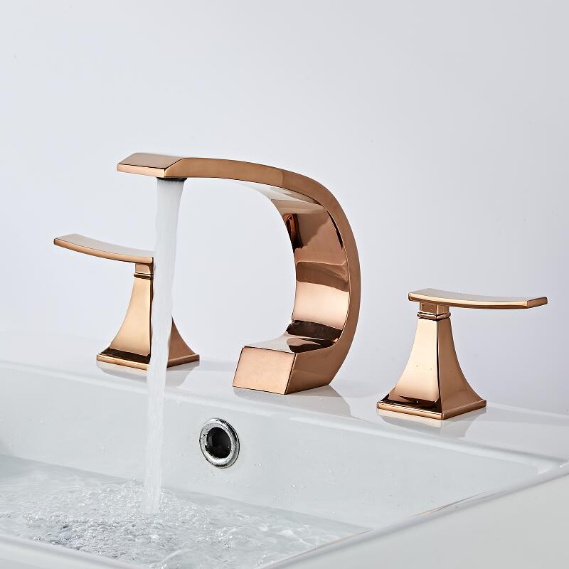 Badrumskran Rose Guld utbredd bassäng kran Black Tap Luxury Gold Basin Mixer Hot och kallt duschrum diskbänk kran