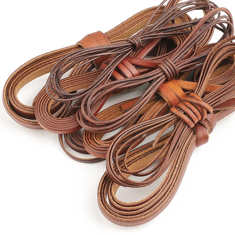 Vintage Cowhide Round Flat Genuine Leather Cords Rope String for Bracelet Necklace Jewelry Making Lanyards DIY Crafts Natural Brown Stock