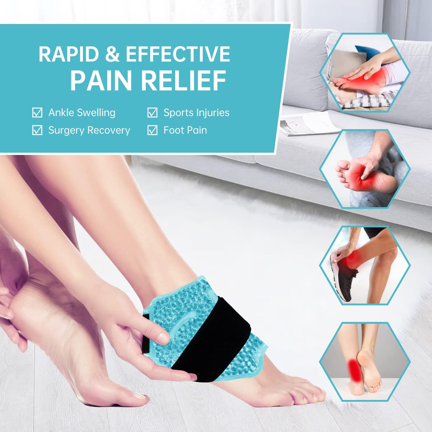 Ankle/Sport Foot Ice Therapy Wrap Reusable Hot Cold Ice Gel Pack with Adjustable Brace for Sprained Ankles, Plantar Fasciitis Achilles tendonitis and Swelling Feet