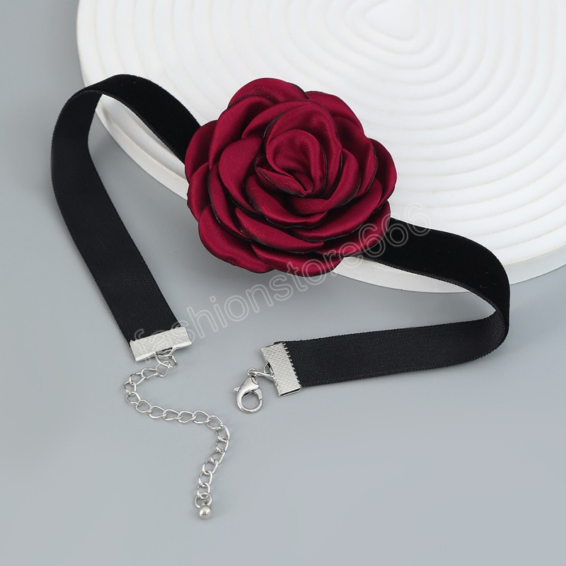 Tyg rose blommaklavikel halsband kvinnor choker gotisk mjuk sammet krage halsband flicka hals smycken present accessoires