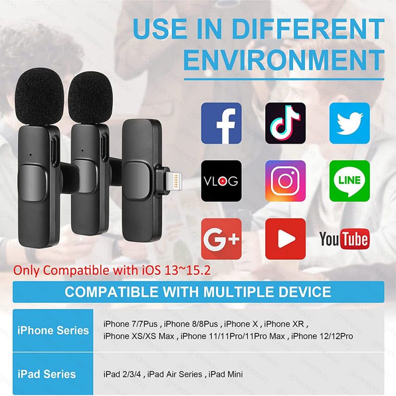 Micrófono lavalier inalámbrico reducción de ruido emparejamiento automático para iphone ipad android pc para grabar youtube live vlog entrevista