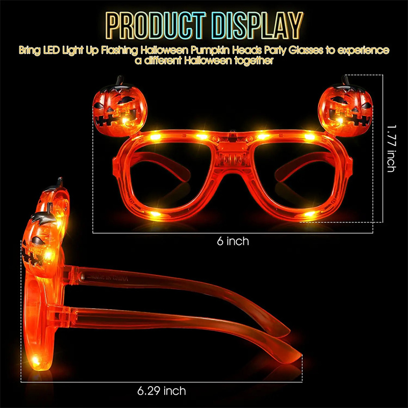 Halloween Pumpkin Glasses LED Light Up Flashing Halloween Party Glasses Luminous Bar Party Accessory