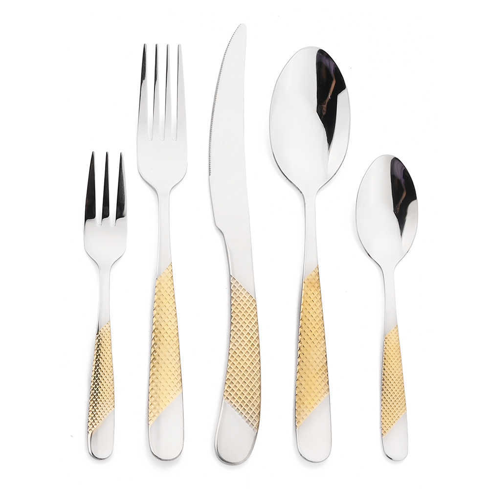 16/20st Gold Silver Cotestar Set Stainless Steel Moderföretag Knife Fork Coffee Spoon Table Set Kitchen Western Flatware Light L230704