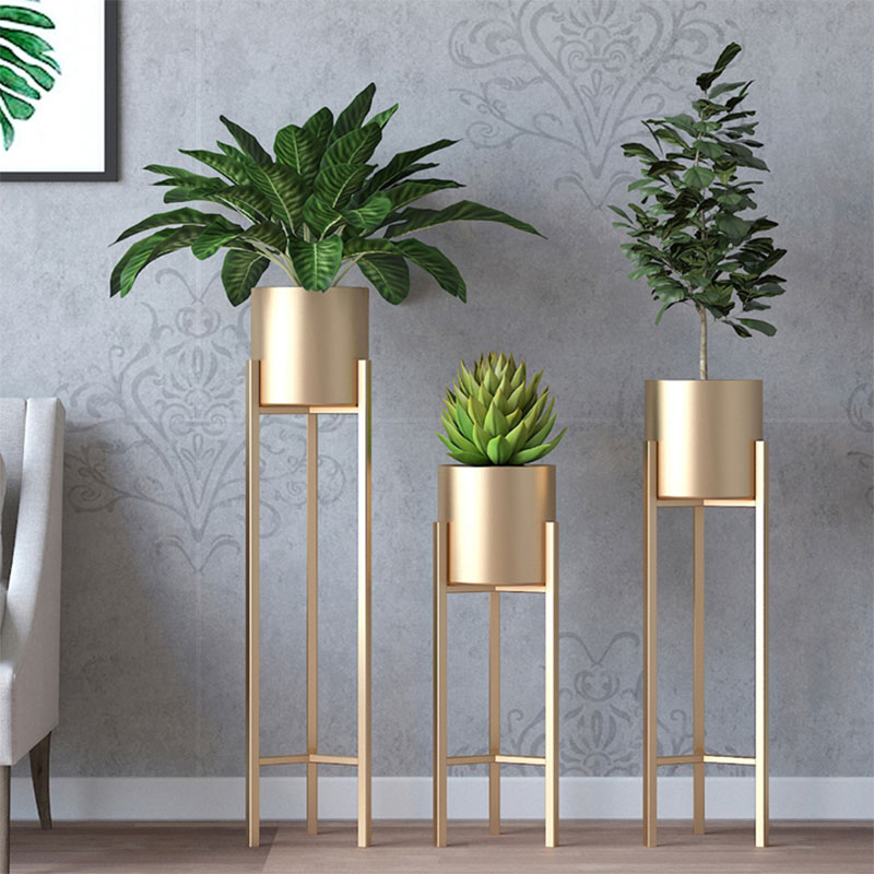 Novo estilo nórdico ouro ferro fundido interior metal jardim planta alta vaso de flores suporte de decoração