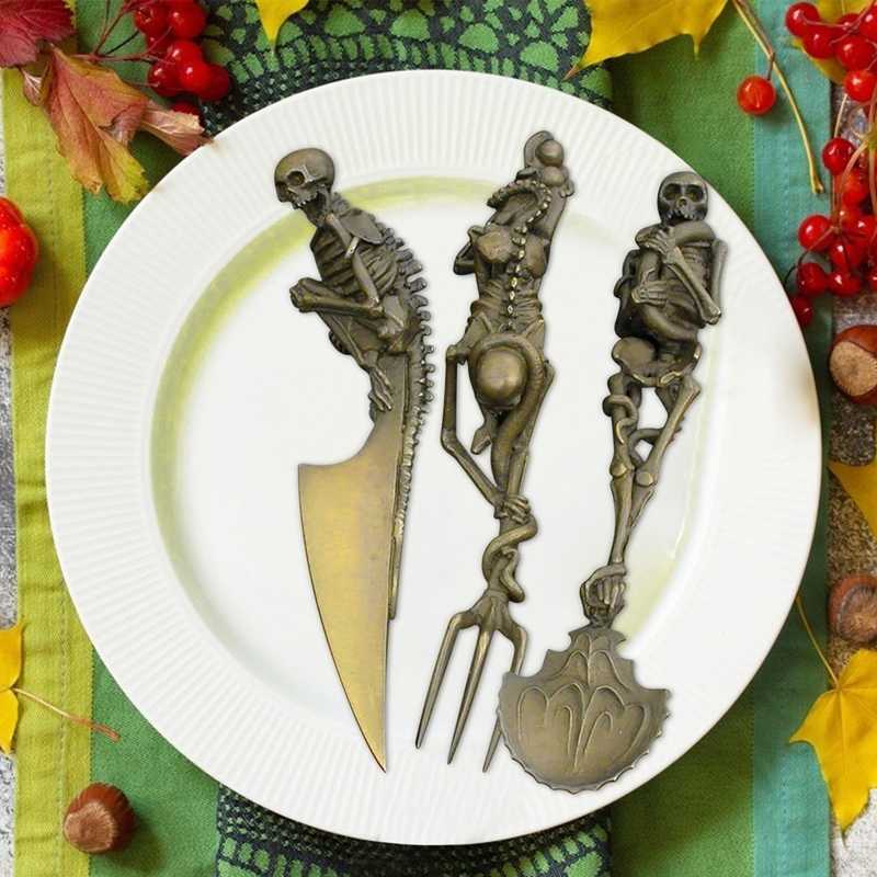 Halloween present skelettskåp sätter metall bordsartiklar gaffel kniven plattvaror l230704
