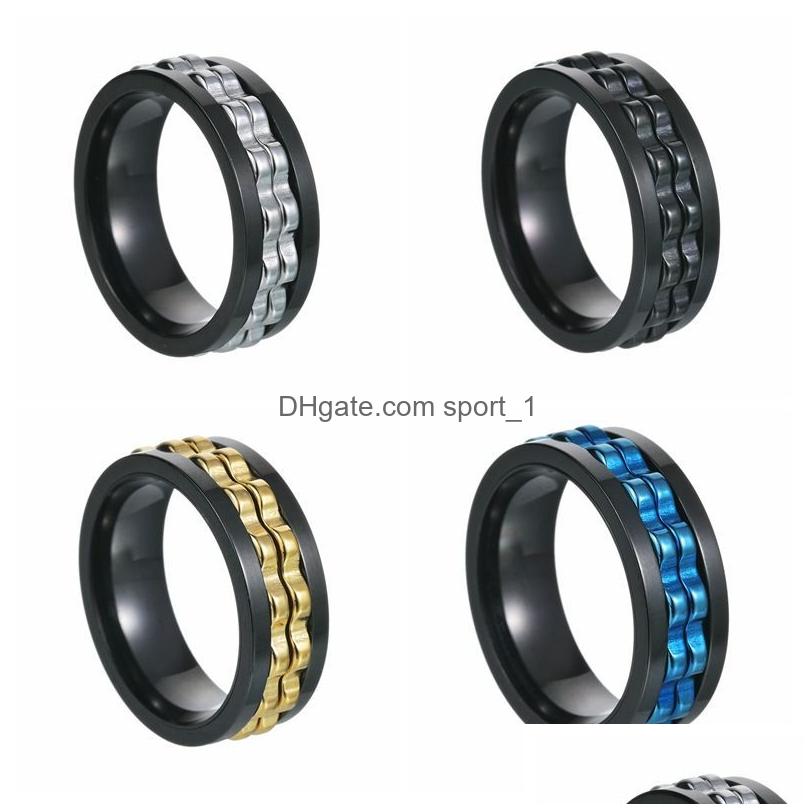 Anneaux de bande Punk Gear Rotation Anxiété fidget Ring Titanium Spinner de chaîne en acier pour hommes Bijoux de mariage Biker Rock Bijoux 8 mm Drop Deli Dhwkj