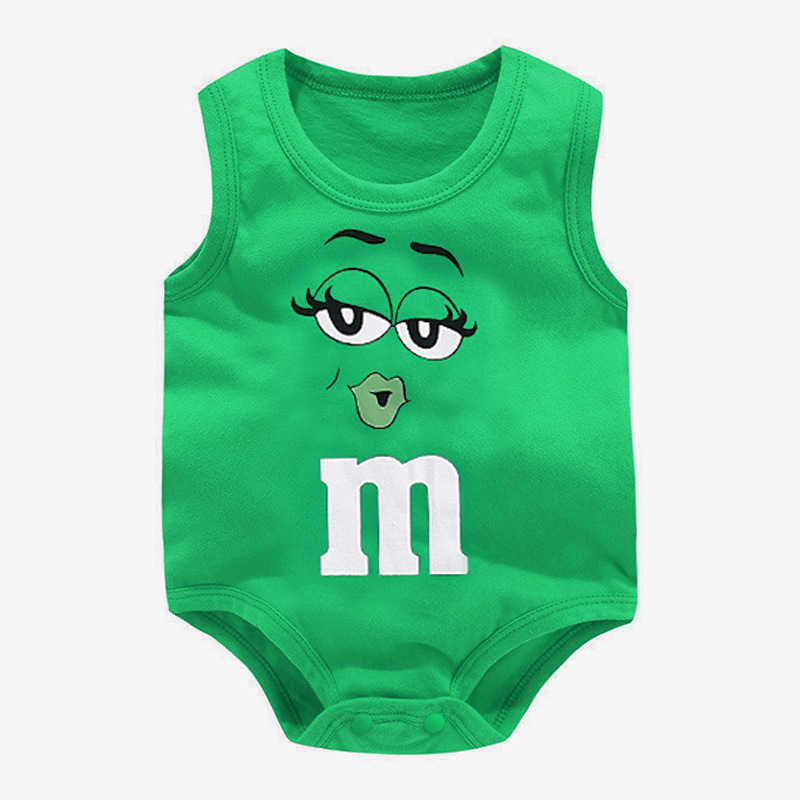 0-24M Nouveau-né Bébé Garçon Fille Combinaison Lettre Imprimer Drôle M Haricot Coton Sans Manches Bébé Barboteuse Ropa De Bebe Doux Infant Onesies L230712