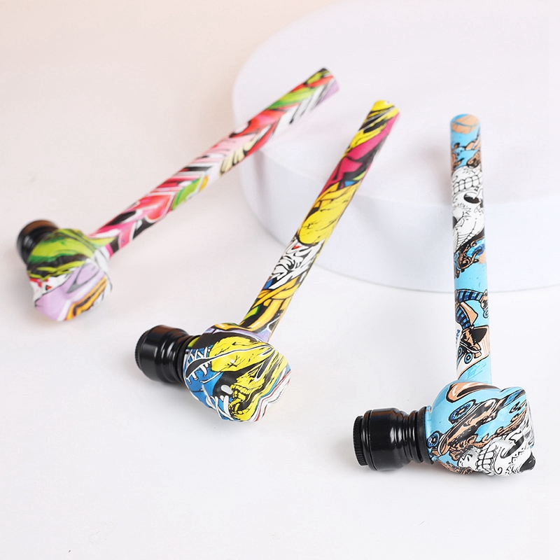 Colorful Skull Style Thick Glass Pipes Portable Filter Screen Dry Herb Tobacco Spoon Metal Bowl With Cover Smoking Bong Holder Innovative Pattern Hand Tube