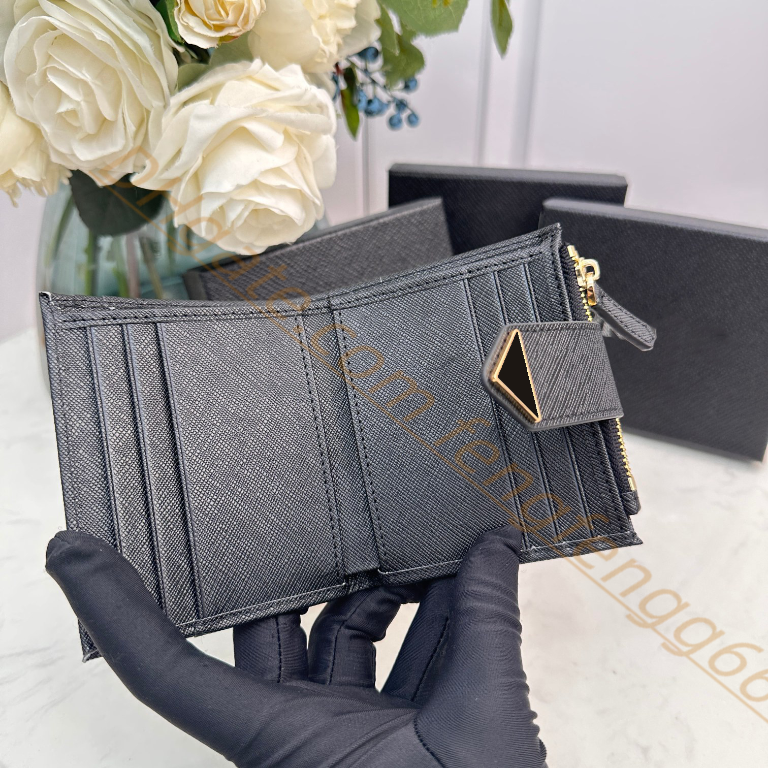 Modeontwerper Portefeuilles Luxe Saffiano Clutch Portemonnee Kruiselings patroon Leren Kaarthouders Cattlehide Uniseks Portemonnees Katoenen voering Sleutel Portemonnees Met Doos