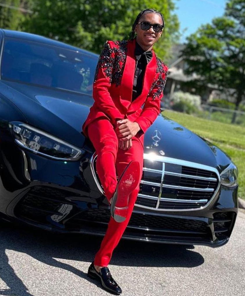 Red Mens Wedding Tuxedos Black Beads Slim Fit Custom Made Groom Prom Wear Pants Suits 