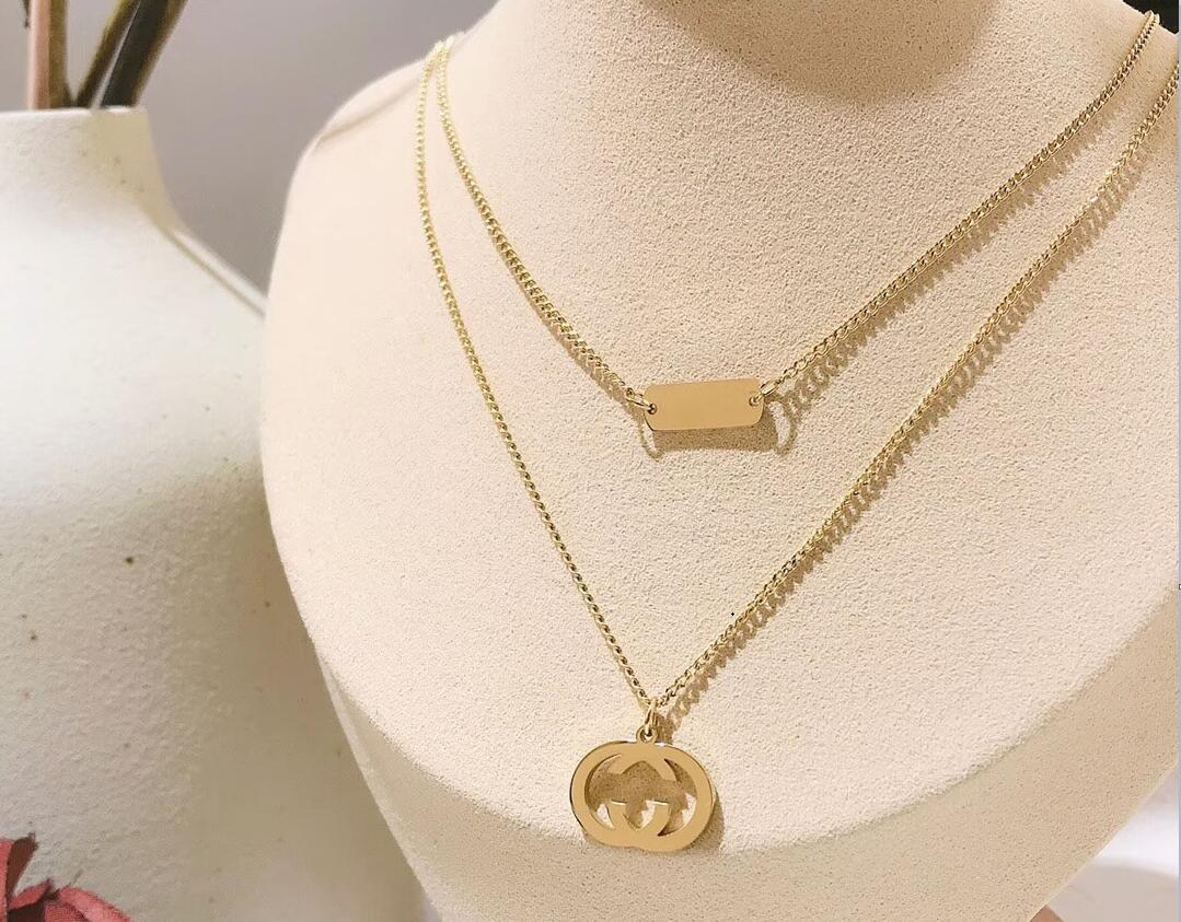 18K Gold plated brass Copper Necklace Fashion Women Letter Designer Double Necklace Necklace Necklace Pendant chain Wedding jewelry accessories