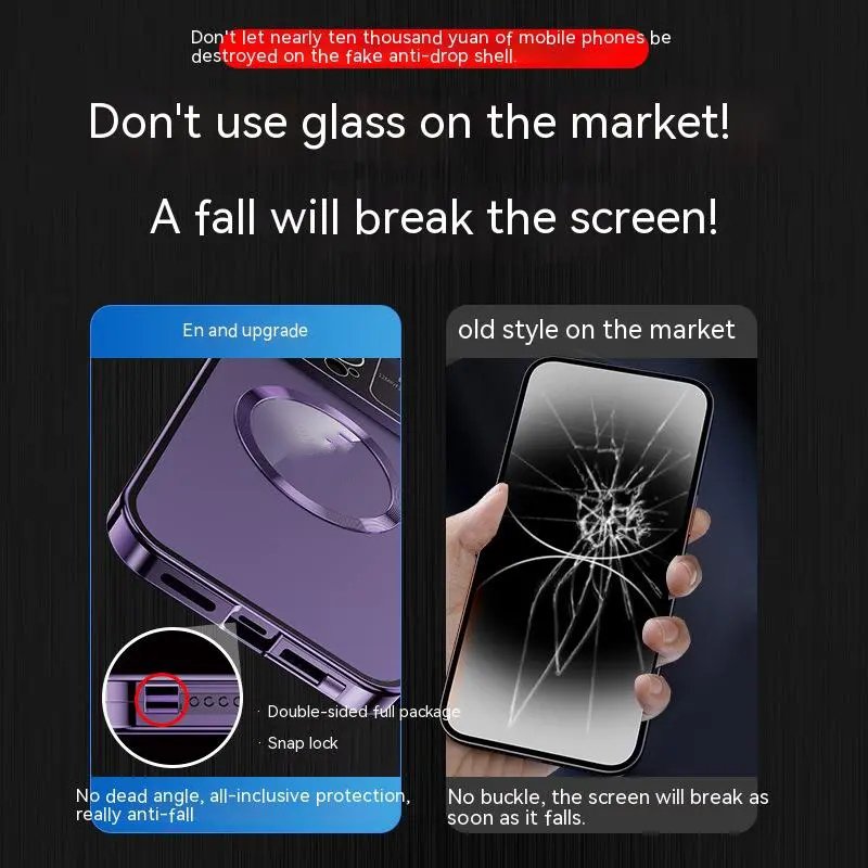 Projektantka worka metalowa aluminiowa magnes magnet iPhone'a 15 12 13 14 Pro Max 360 ﾰ Pełny ekran soczewki HD Glass Adsorption Len Protect