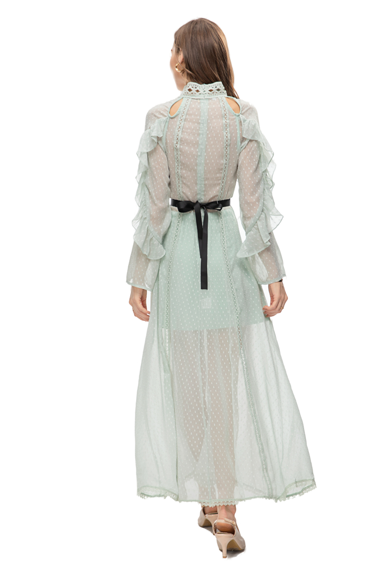 Женские платья по взлетно -посадочной полосе подставки для воротничков с оборками с длинными рукавами сексуальные модельер -дизайнер для замочной скважины Vestidos