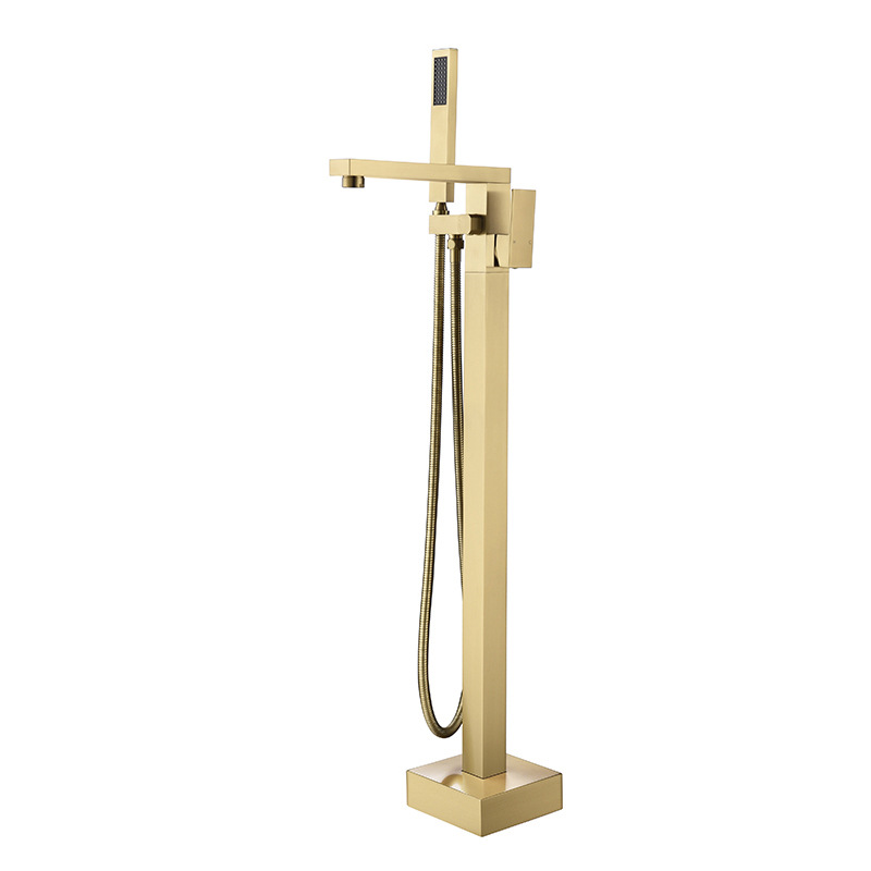 Robinet de baignoire de salle de bain douche à main mitigeur de baignoire de luxe en or brossé sur pied monté au sol
