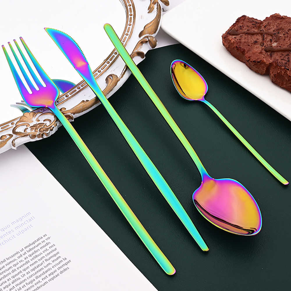 18/10 Stainless Steel Cutlery 16/Rainbow Dinnerware Knife Fork Coffee Spoon Flatware Dishwasher Safe Kitchen Tableware Set