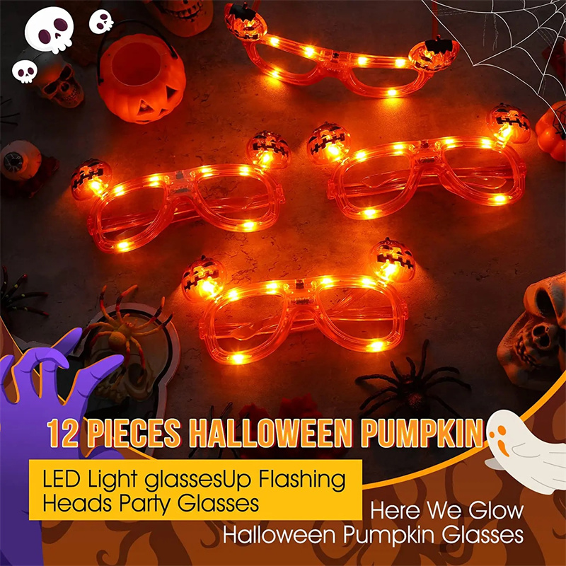 Halloween Pumpkin Glasses LED Light Up Flashing Halloween Party Glasses Luminous Bar Party Accessory