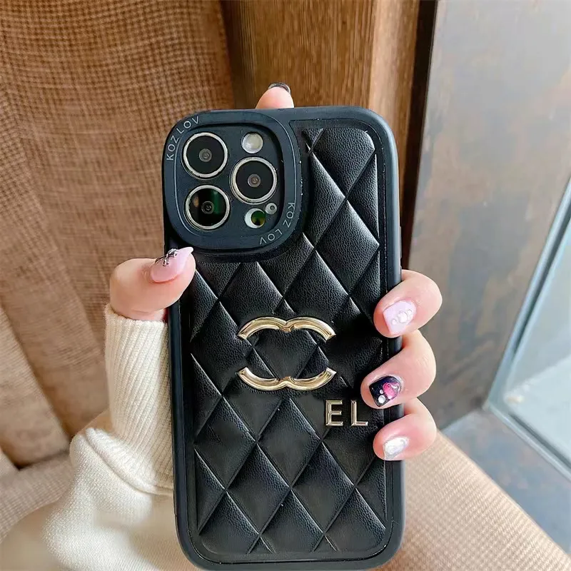 Apple Caviars Leather Designer Phonecase Diamond Patroon telefoonhoesje voor 14 Pro Max 11 12 13 Promax gouden letters telefoons Cover Pink