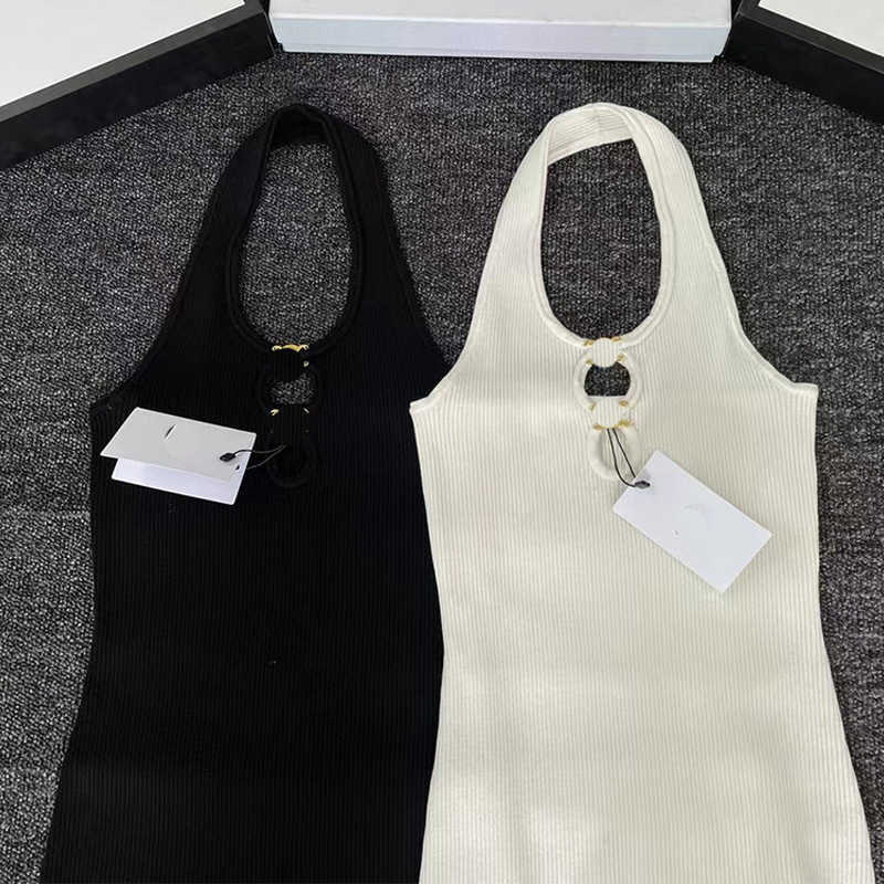 Vestidos casuais básicos de grife tricotados com decote pendurado sexy vestido sem costas com estilo fino e elegante novo para o verão de 2023 ano fiscal de 2023