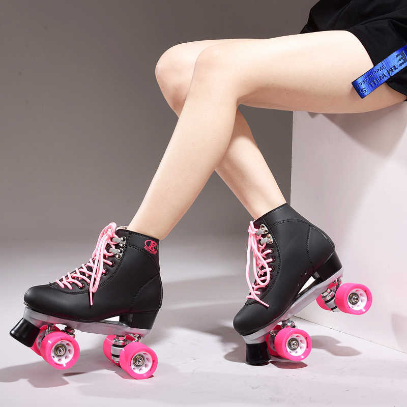 Patins à roulettes en ligne Patins à roulettes à double rangée 4 patins à roulettes pour filles Base en aluminium Polyuréthane PU90A Roues Noir PU Chaussures Rose Roues Livraison HKD230720