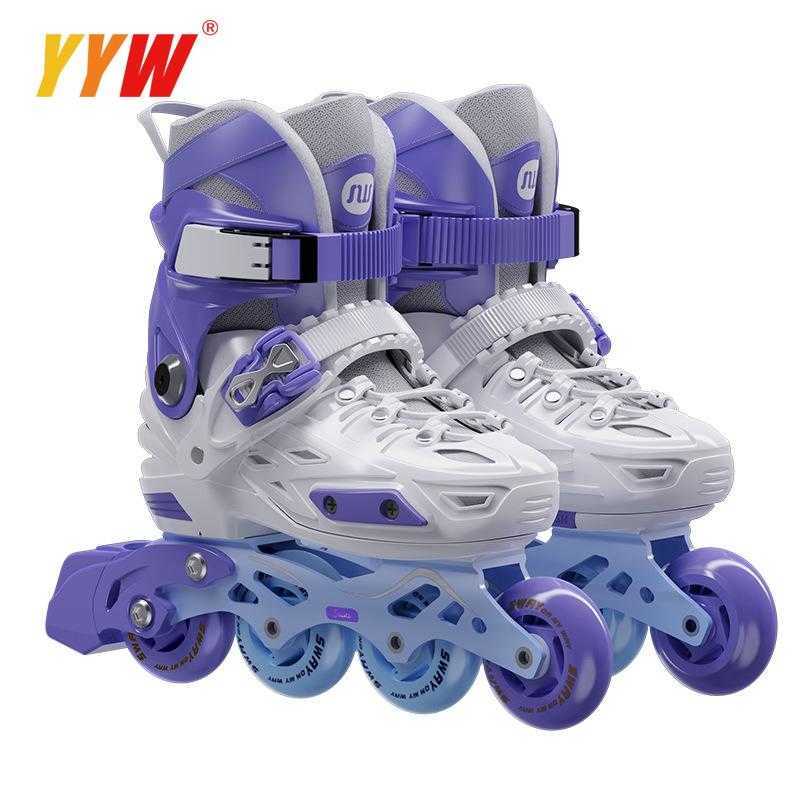 Patins à roues alignées violet jaune patins à roues alignées patins à roulettes enfants jeunes patins avec roue de blocage de frein taille réglable amovible lavable taille 27-41 HKD230720