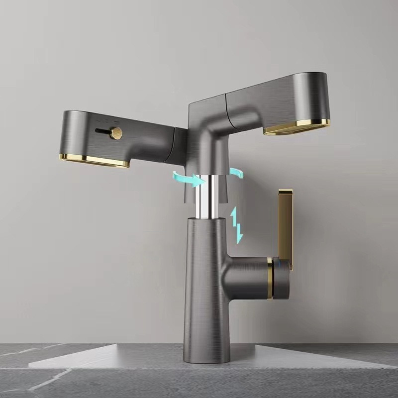Intelligent Digital Display LED Basin Faucet Pull Out Elevate Rotation Water Mixer Sink Tap Bathroom Washbasin Vanity Faucet