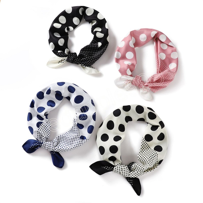 Spain Fashion 90*90cm Square Women Loop Polka Dot Silk Stain Shawl Scarf Office Lady Headband Foulards Headcloth Snood