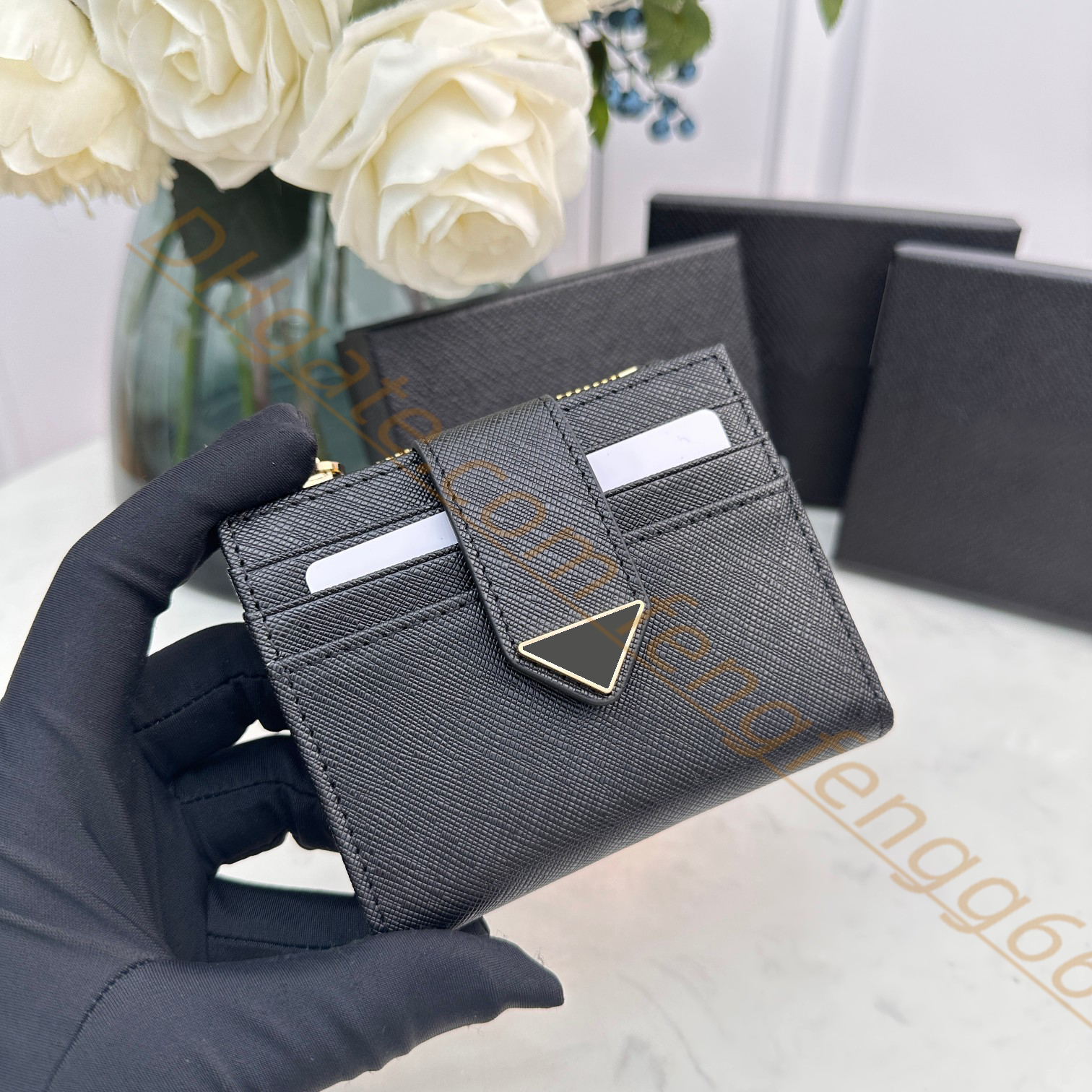 Modeontwerper Portefeuilles Luxe Saffiano Clutch Portemonnee Kruiselings patroon Leren Kaarthouders Cattlehide Uniseks Portemonnees Katoenen voering Sleutel Portemonnees Met Doos