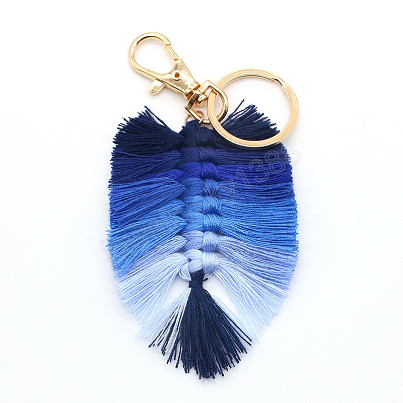 Hand-Woven Keychain Macrame Feather Leaf Shaped Tassel Bag Pendant Accessories Bohemian Keyring Car Key Holder Summer Trinket