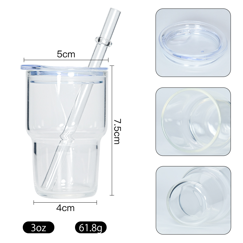 US Warehouse 3oz Sublimation Frosted Clear Shot Glass Wine Tumblers LidとStraw Drinking Glasses Z11