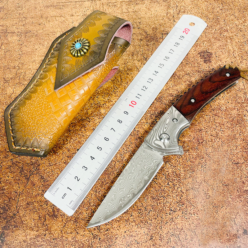 Special Offer R1695 Flipper Folding Knife VG10 Damascus Steel Straight Blade Rosewood Handle Ball Bearing Fast Open EDC Pocket Knives