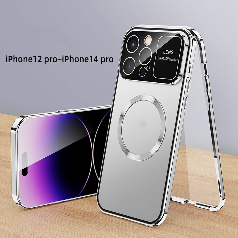 Funda magnética de aleación de aluminio y Metal para iPhone 15, 12, 13, 14 Pro Max, lente de pantalla completa de 360 grados, cubierta protectora de lente de adsorción de vidrio HD