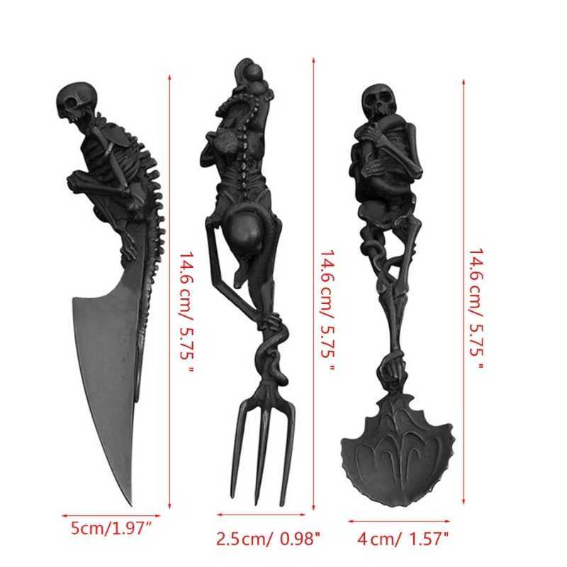 ハロウィーンギフト骨格カトラリーセットメタルテーブルウェアフォークスプーンナイフフラットウェアL230704