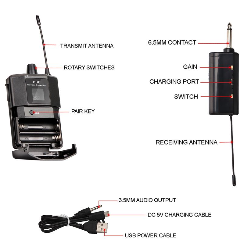 Micro casque sans fil uhf avec récepteur émetteur émetteur de poche à affichage numérique led pour l'enseignement des performances en direct